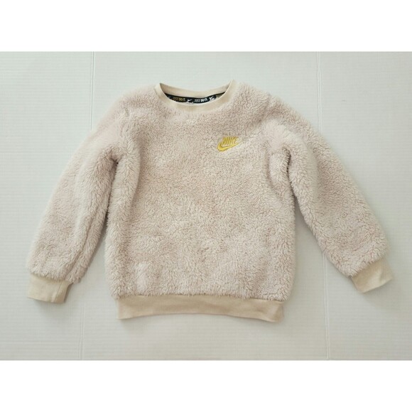 Nike Just Do It Kids Plush Pullover Sweatshirt Size 5-6 Beige Crew Neck Swoosh - Picture 2 of 12